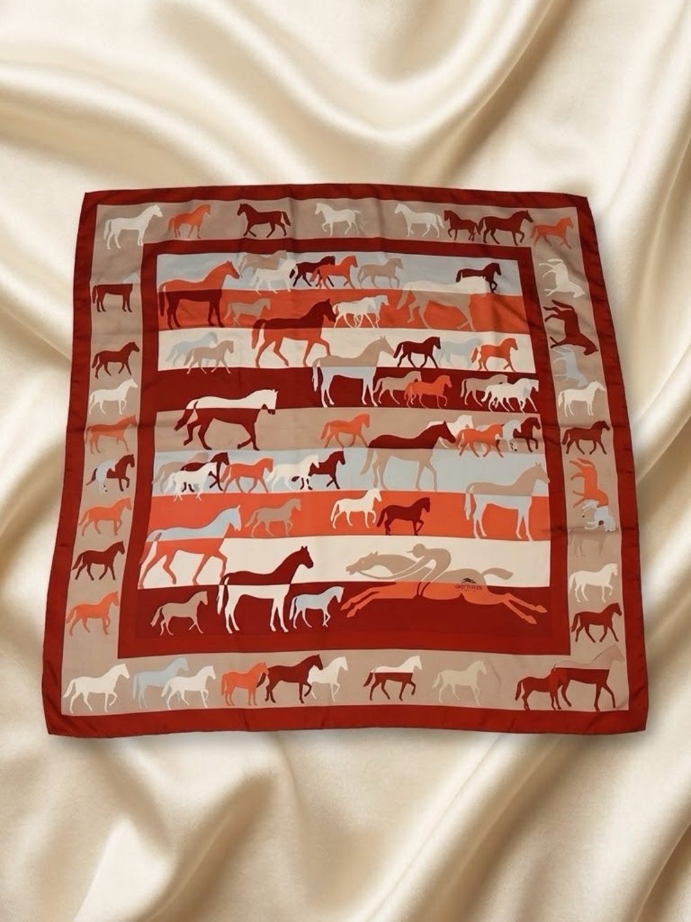 Authentic Longchamp Paris 100% Silk Equestrian Horse Scarf